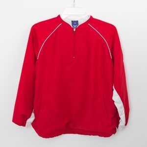 Mizuno long sleeve red batting jacket lining and toggle adjustable waist youth M
